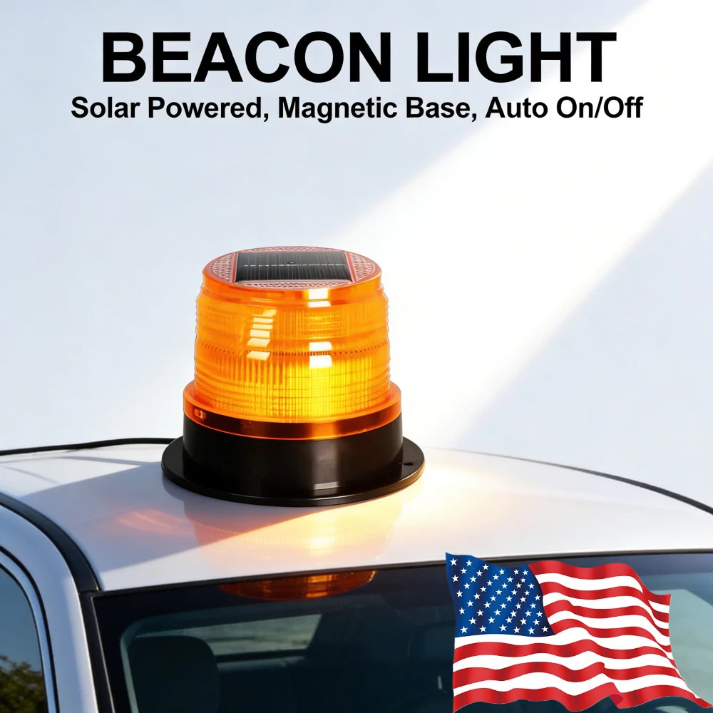 Solar Magnetic Battery Powered 18 LED Amber Warning Lights Strobe Beacon Light