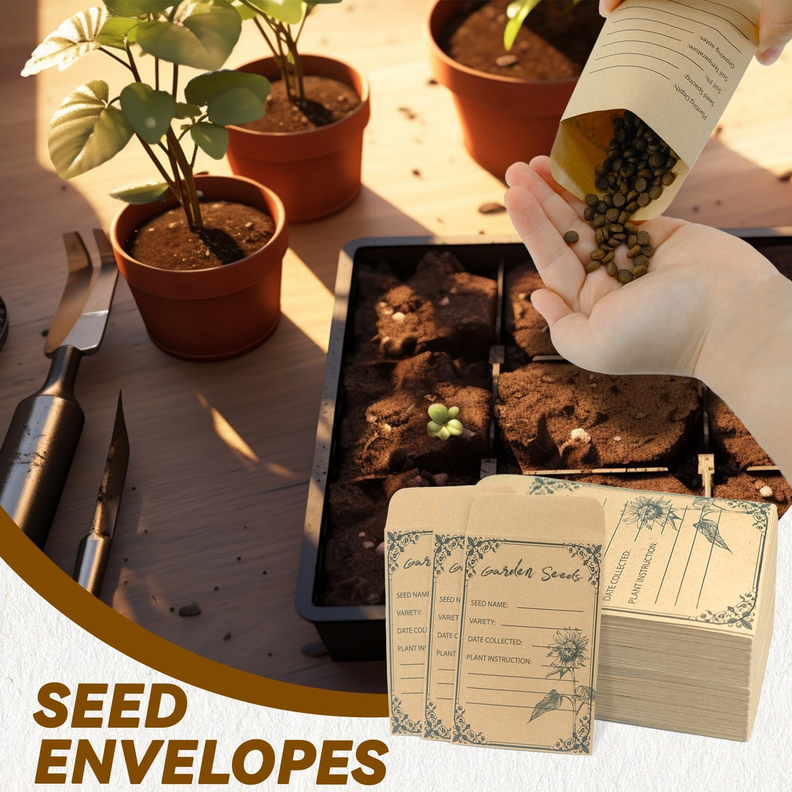 100Pcs Seed Envelopes Seed Packets Self Adhesive Sealing 4.72 * 3.15 Inch New