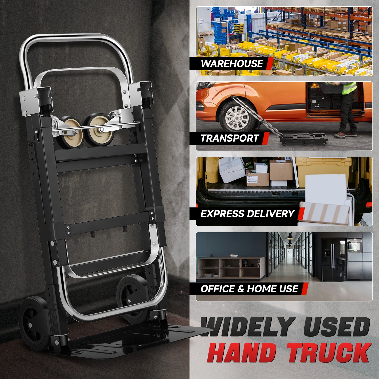 2-IN-1 660lbs Heavy Duty Aluminum Steel Folding Hand Truck Luggage Trolley Cart