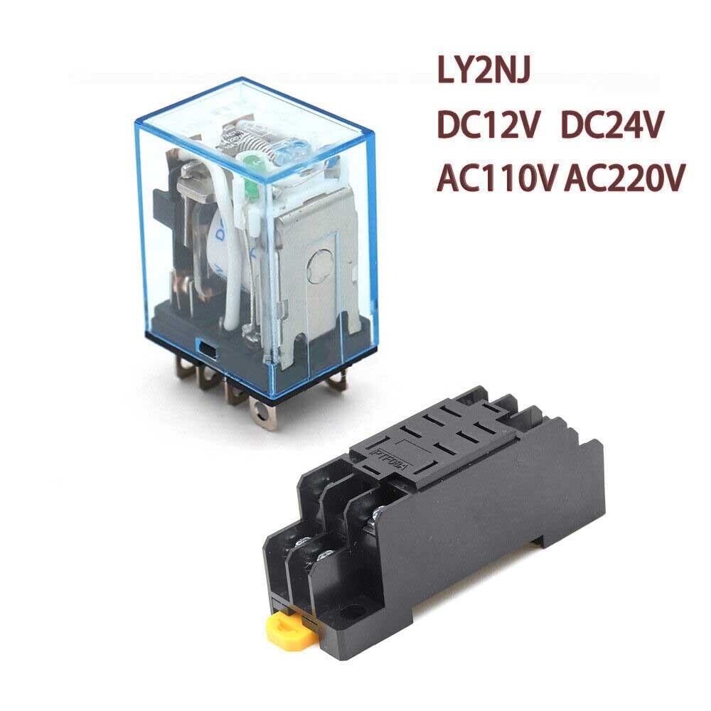 10pcs 12/24/110/220V AC/DC Coil Power Relay LY2NJ DPDT 8Pin HH62P JQX-13F w/Base