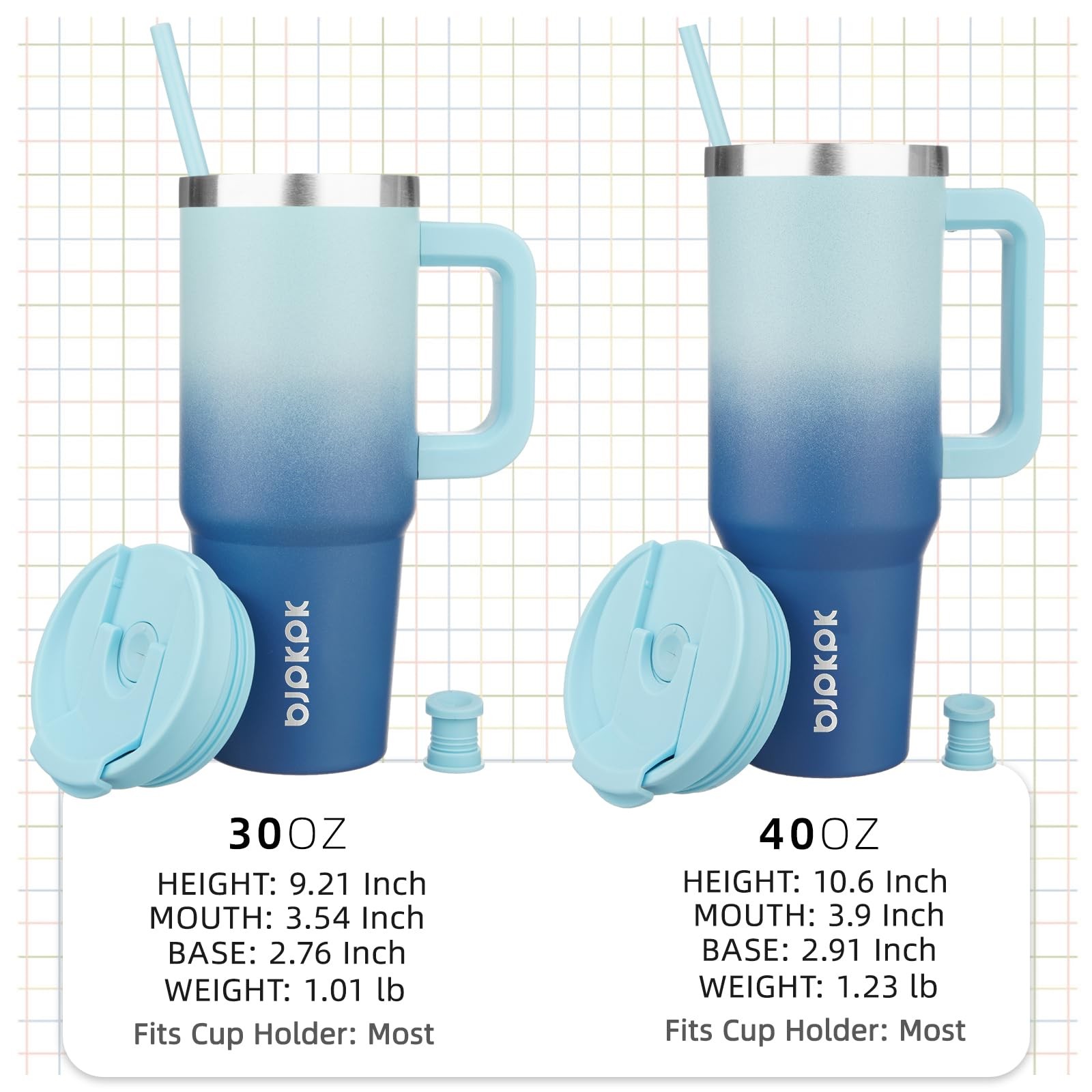 BJPKPK Tumbler With Handle 30 oz Stainless Steel Insulated 30 Ounces, Sky