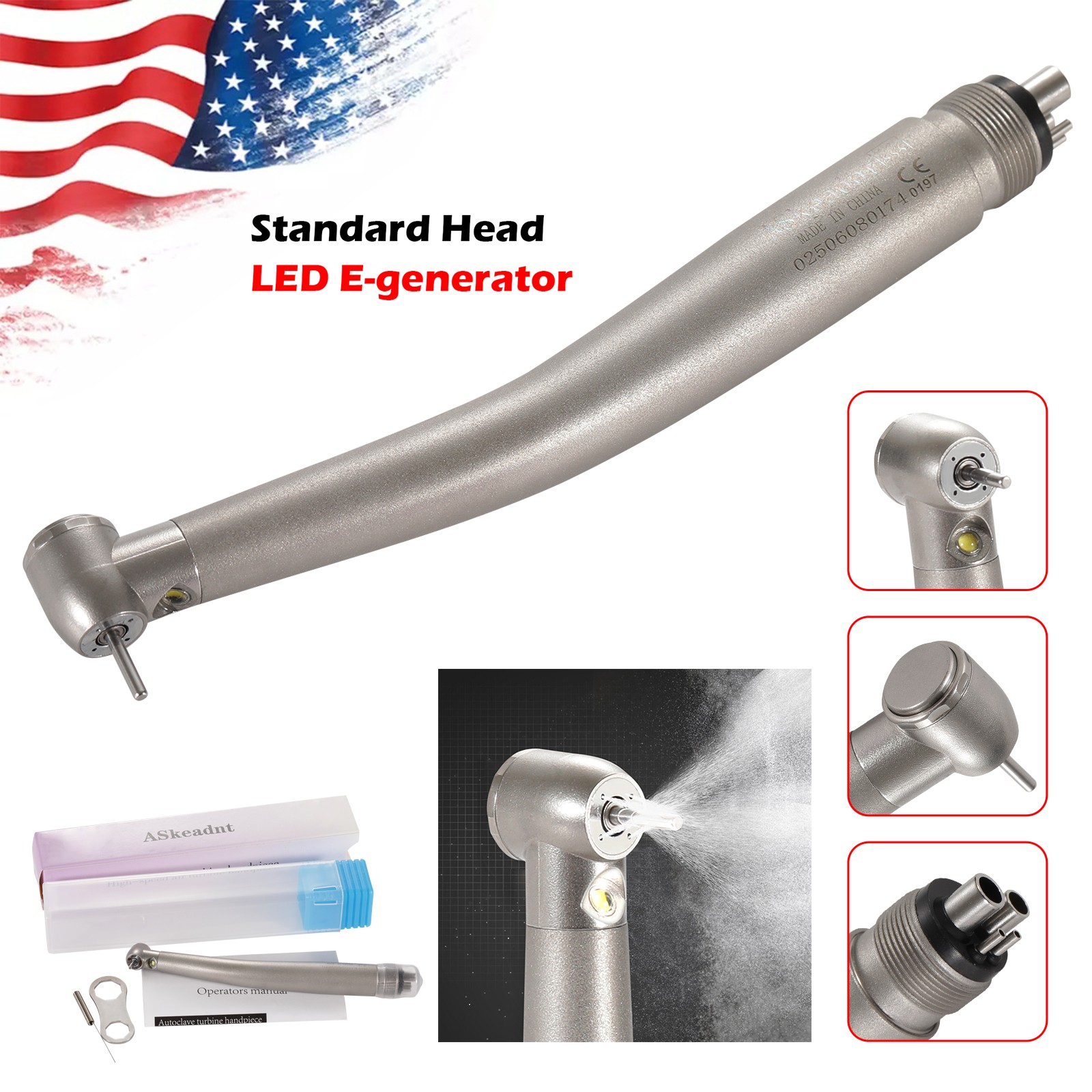 NSK Style LED E-generator Dental High Speed Handpiece Fiber Optic Turbine 4Hole
