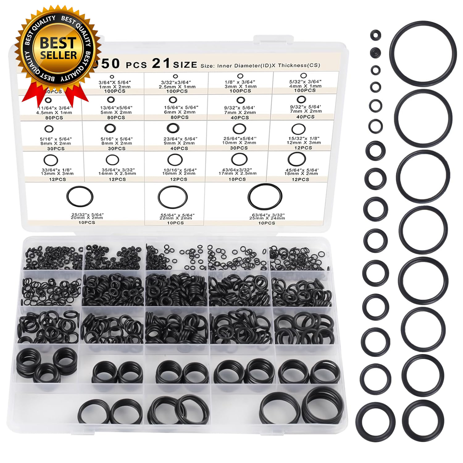 O Ring Kit 1050 PCS, O Ring Assortment Kit 21 Size, Metric Nitrile Rubber O Ring