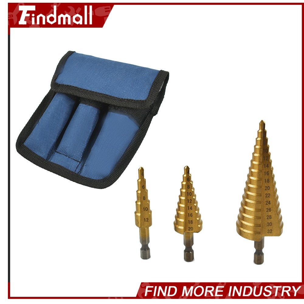 Findmall 3 Pcs 4-12/20/32mm Large HSS Steel Step Cone Drill Bit Set Hole Cutter