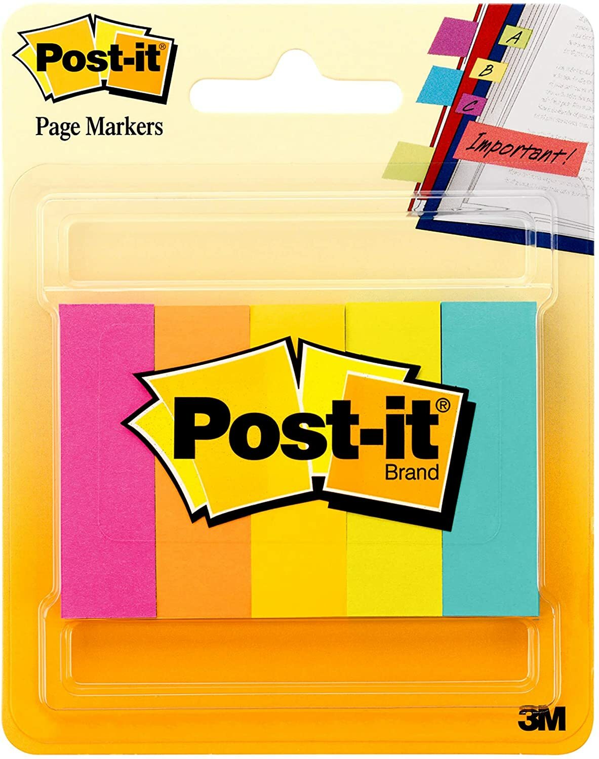 Post-it Page Markers, Assorted Colors, 1/2 in x 2 in, 50 Sheets/Pad 5 Pads/Pack