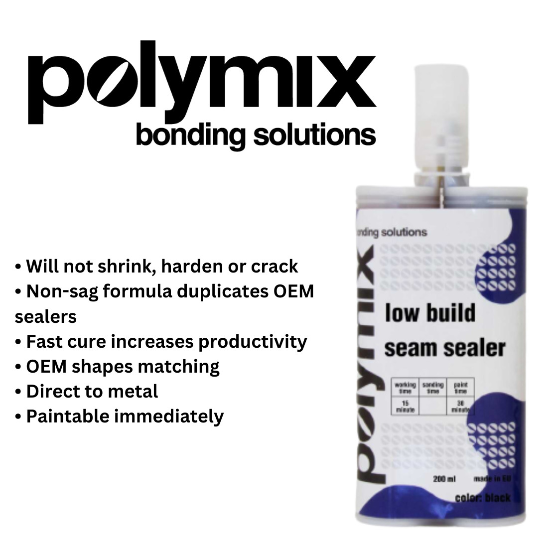 Polymix Low/ Medium Build Automotive Seam Sealer Cartridge 200ml Beige
