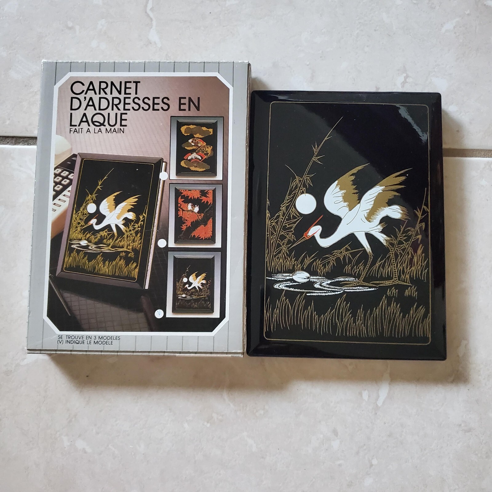 Vintage 1986 By Action Industries Lacquerware Address Book Crane in Bamboo w/Box