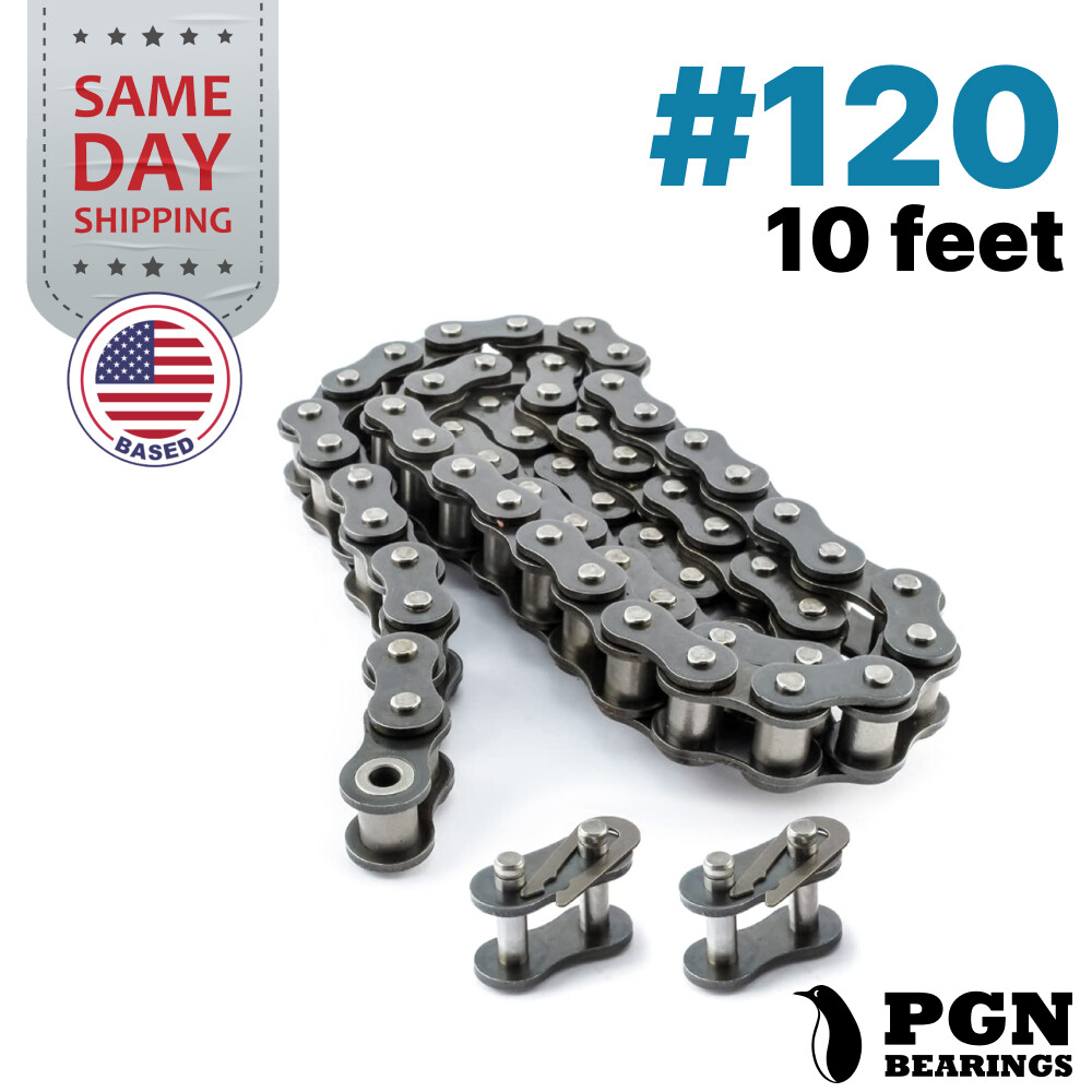 #120 Roller Chain x 10 feet + 2 Connecting Links + Same Day Expedited Shipping