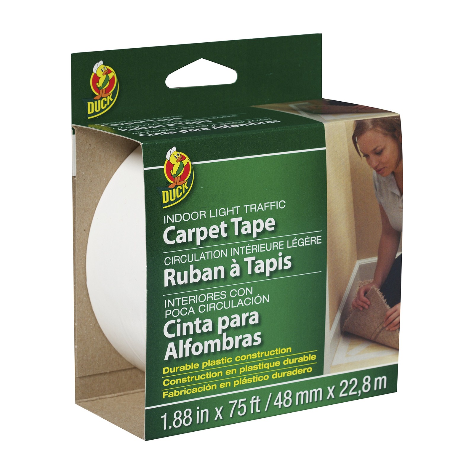 Duck Brand 1.88 Inch x 75 Feet Double Sided Carpet Tape for Light Traffic Areas