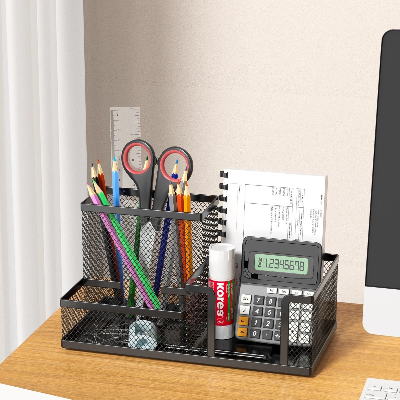 Black Mesh Desk Organizer 3 Tier Storage with Pencil Holder Office Home Use
