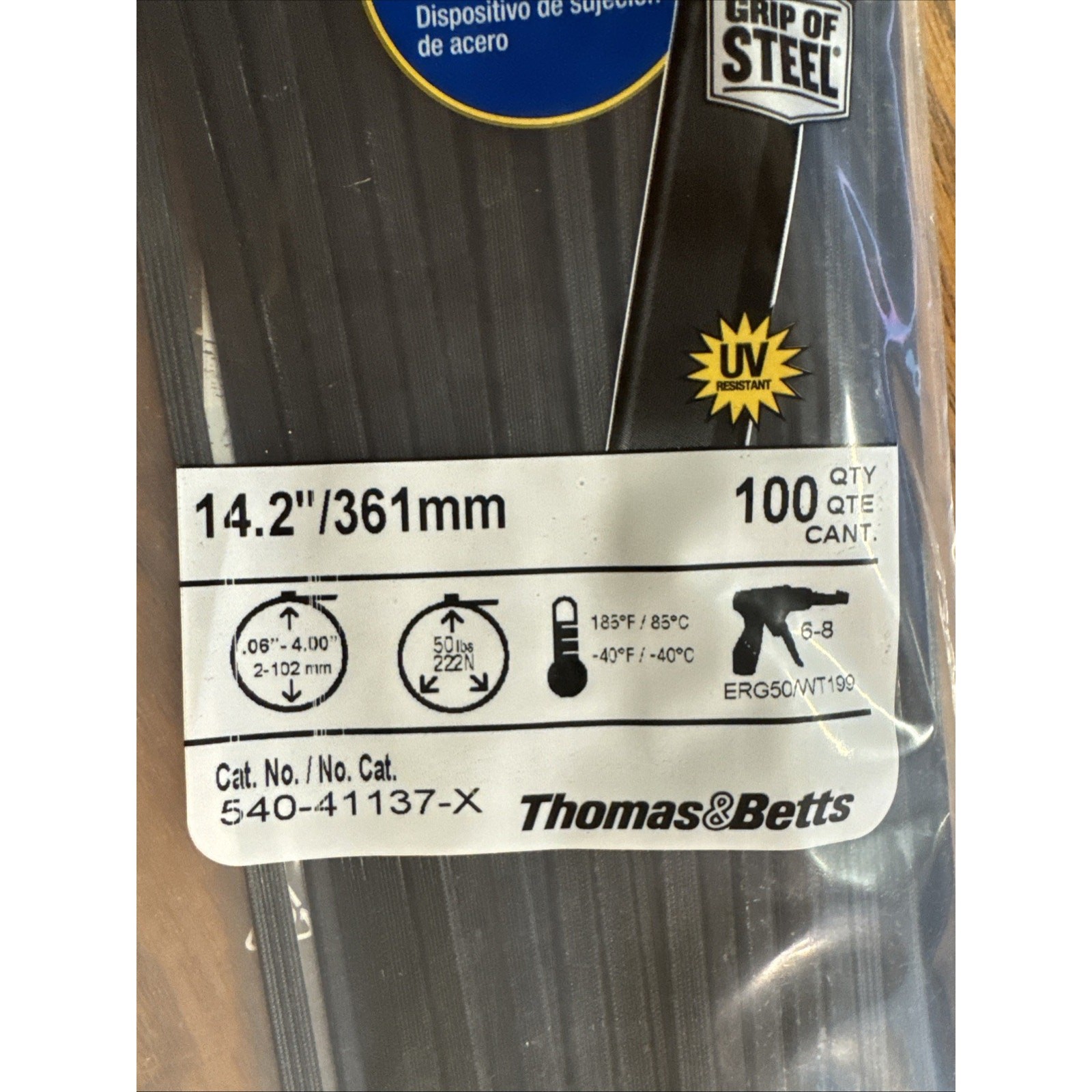 Ty-Rap High Performance Cable Ties – 14.2″ UV Black, 50 lb TS 100 Pack ge30