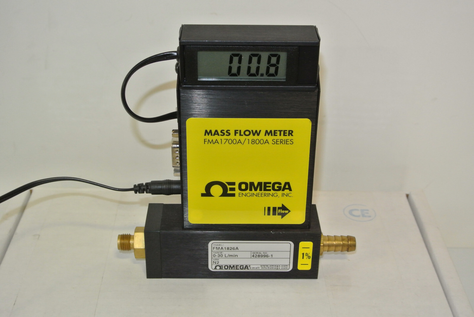 OMEGA FMA1826A FLOWMETER WITH POWER CORD 0-30l/MIN N2 GAS IN BOX