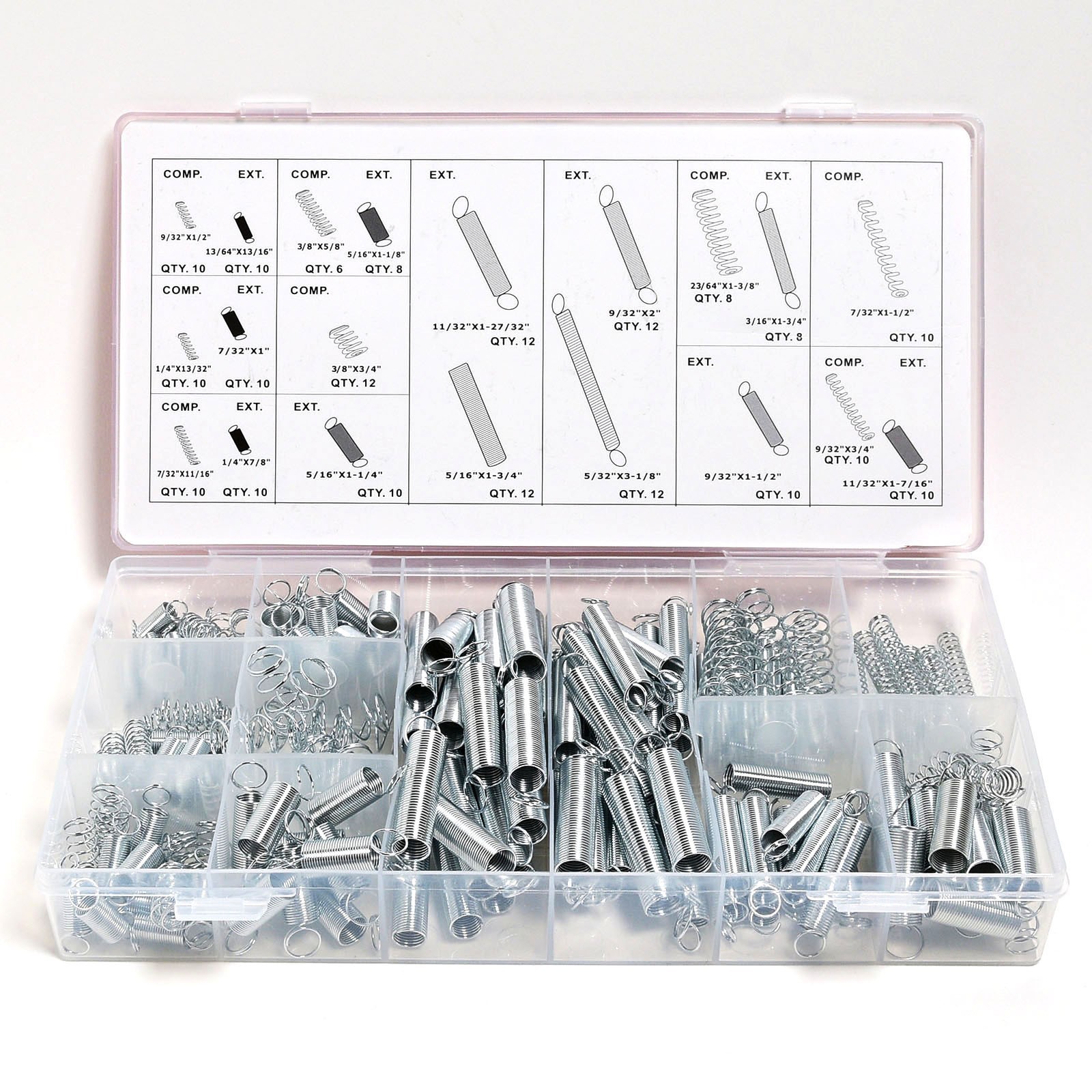200pc Spring Assortment Set Compression & Extension Zinc Plated Steel Carburetor