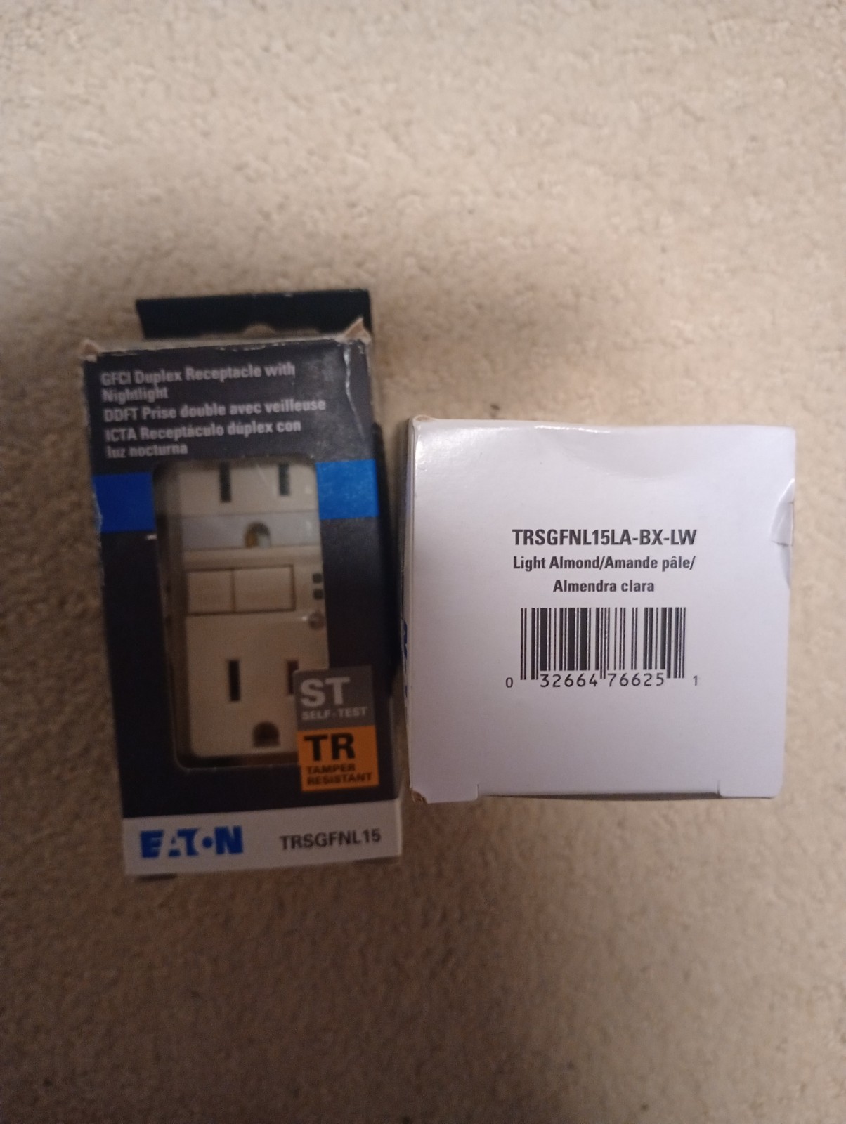 (2) Eaton TRSGFNL15 GFCI Duplex Receptacle Outlet 15A / 125V, Light Almond/TR