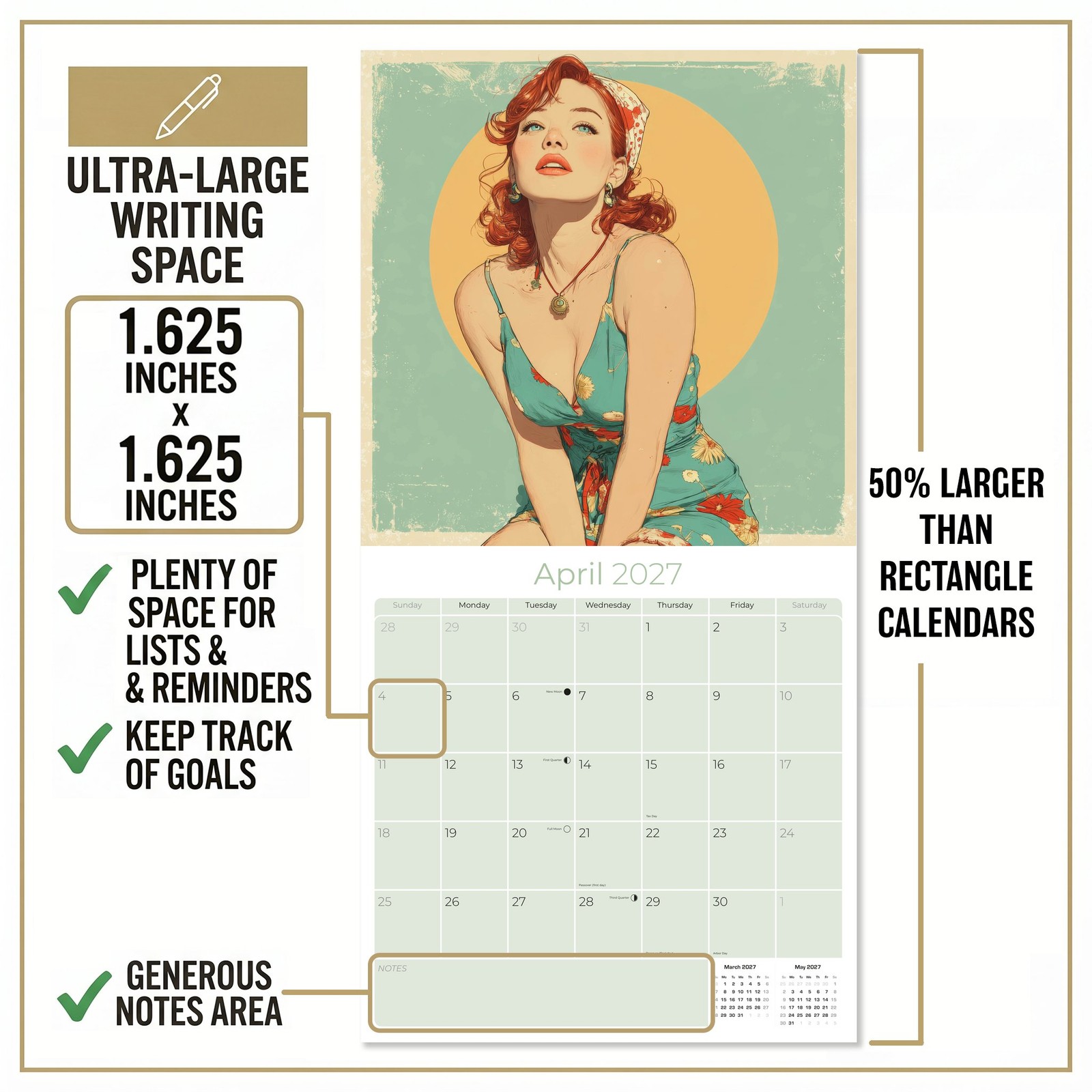Classic Pin Up 2027 Wall Calendar with Bonus Months 12×12 Retro Art Gift Decor