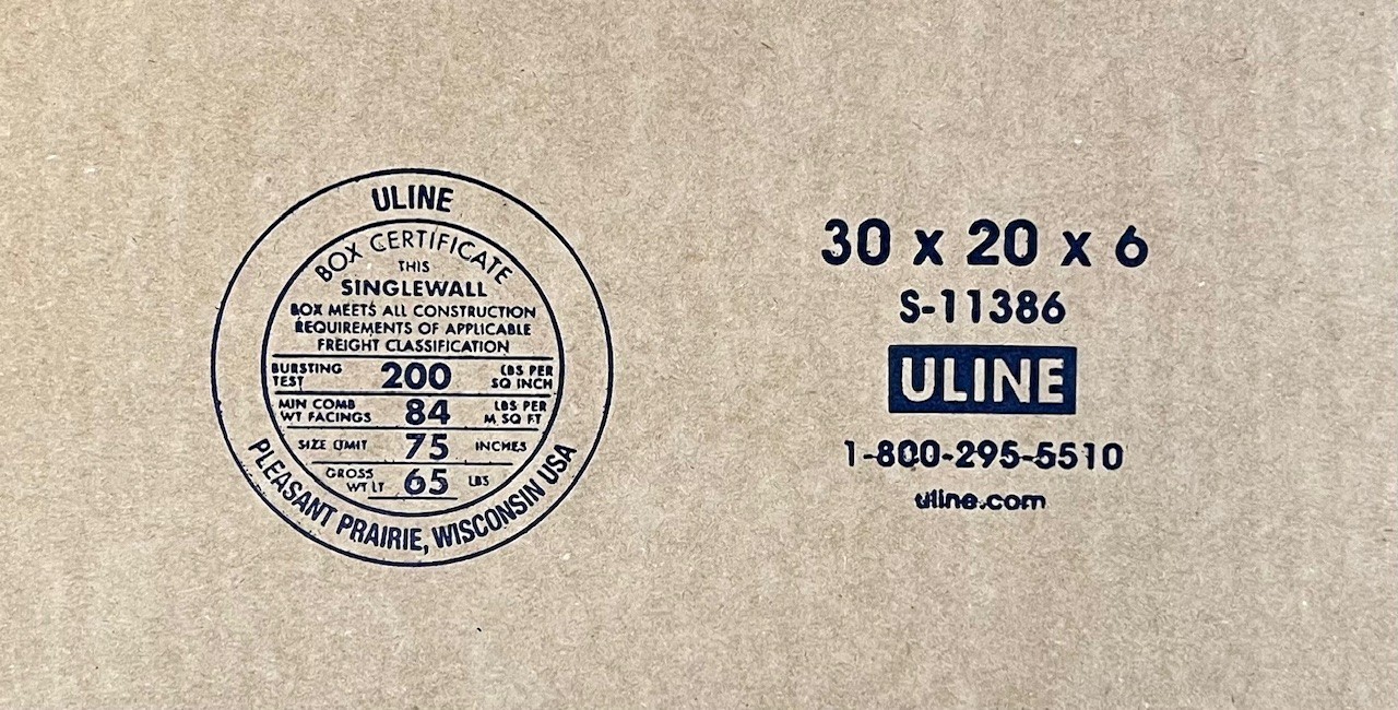 30″ x 20″ x 6″ CARDBOARD BOX – 200 lb – SINGLE BOX