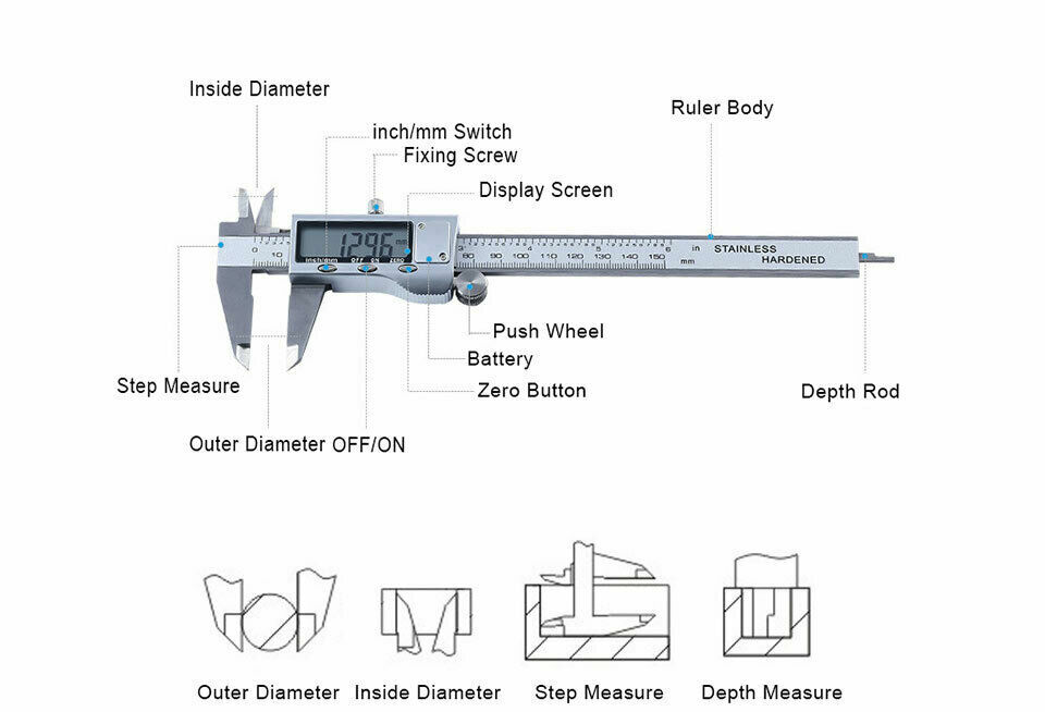 150mm 6″ Digital Caliper Vernier Micrometer Electronic Measuring Ruler