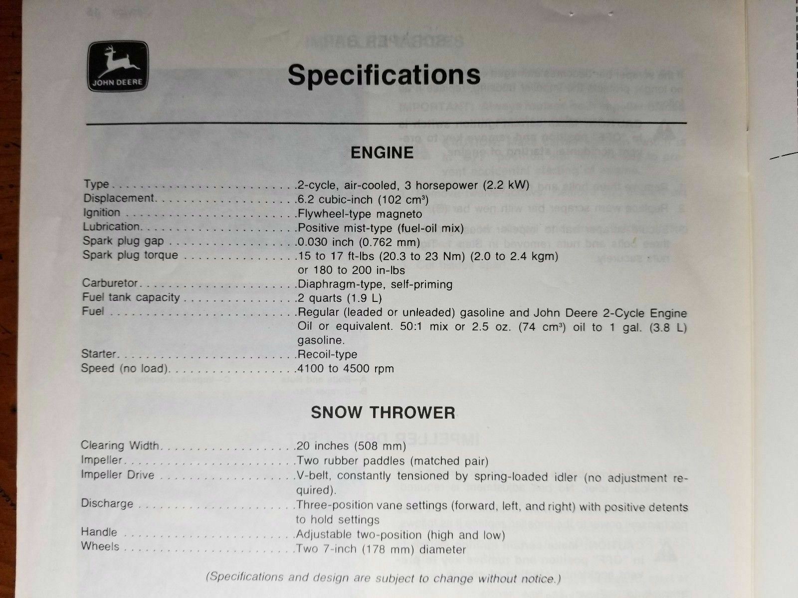 John Deere 320 Snow Thrower S/N -44999 Owner Operator’s Manual OM-TY3896 C9 3/79