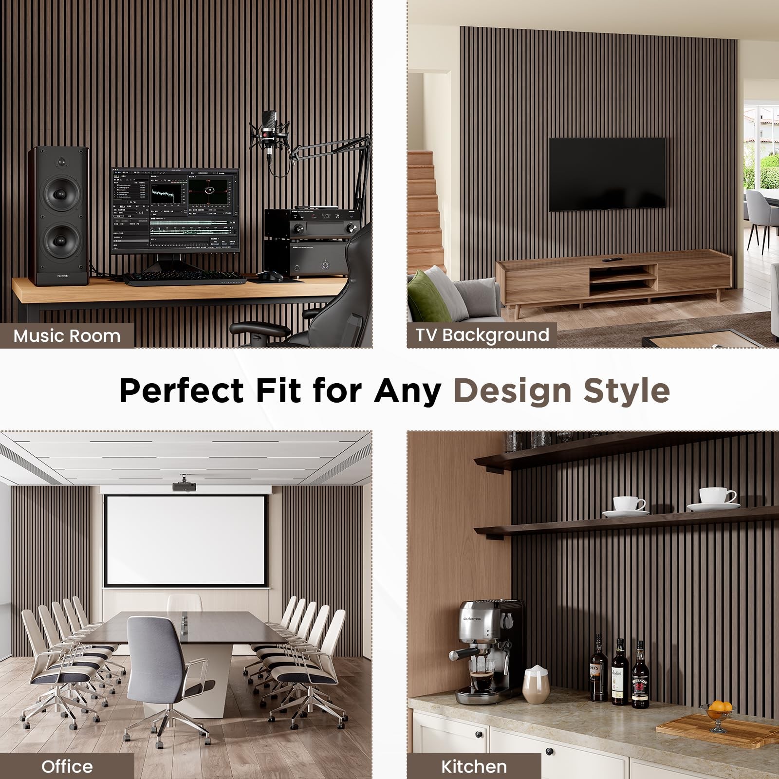 SMARTSTANDARD Wood Slat Acoustic Wall Panels 94.5″ x 48″, Classic Dark Walnut