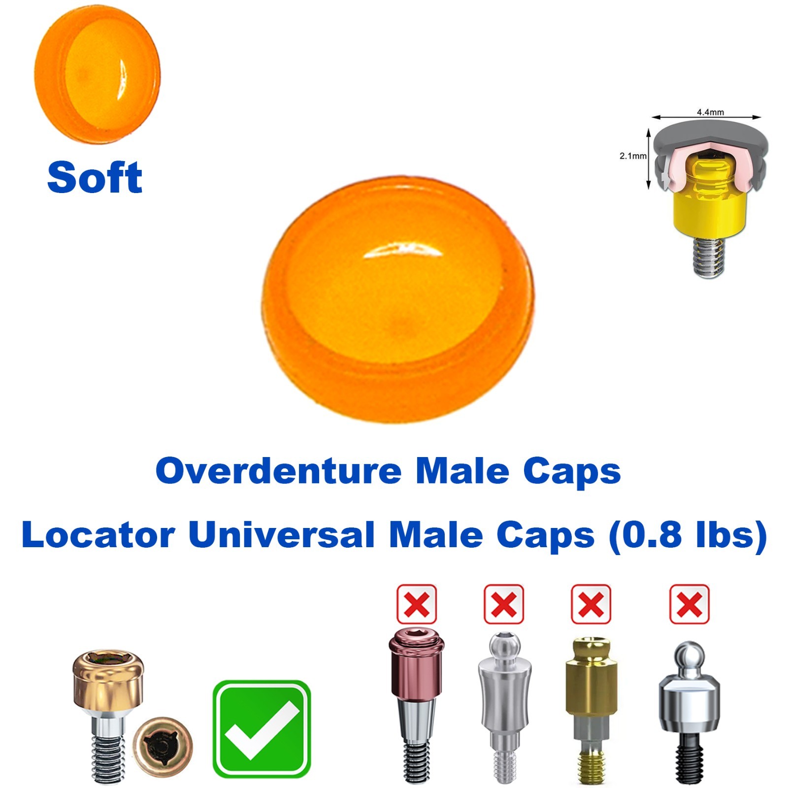 US Dental Overdenture Implant Strong Retention Caps For Locator Abutment Inserts
