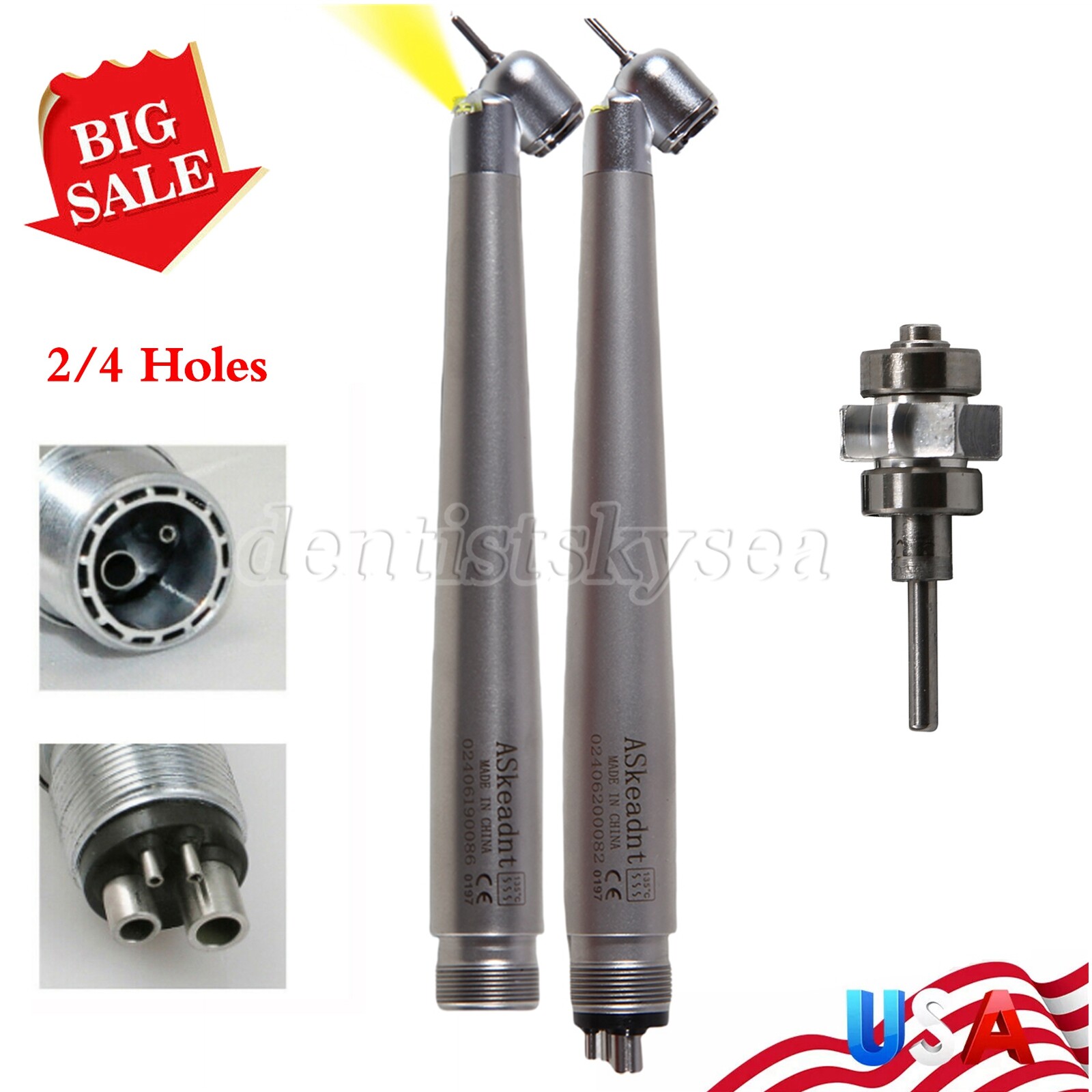 NO-LED/LED 45° Degree Fiber Optic High Speed Handpiece Turbine 2/4Holes Dental