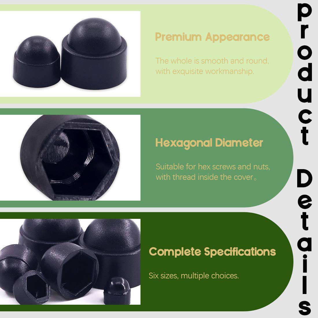161Pcs Bolt Covers Screw Caps Hex Head Bolt Covers Black Plastic Dome Bolt Nut P