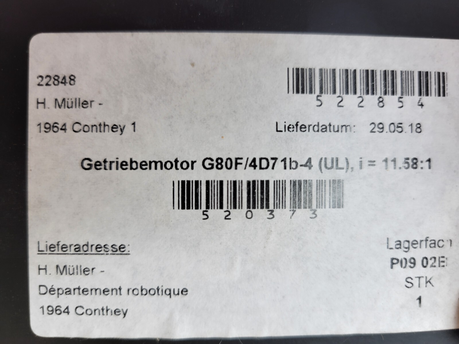 ABM Greiffenberger G80F/4D71B-4 UL TT Gear Motor 1.76A 230/460V 60Hz 0.5HP 3PH