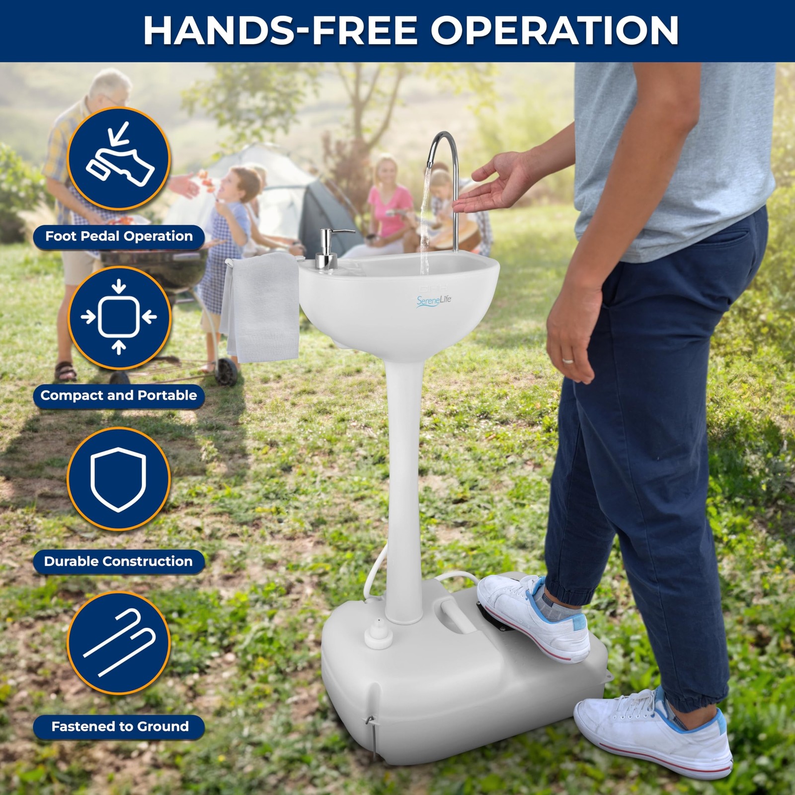 SereneLife Portable Hand Washing Station, 100+ Hand Washes, Hands-Free Foot P…