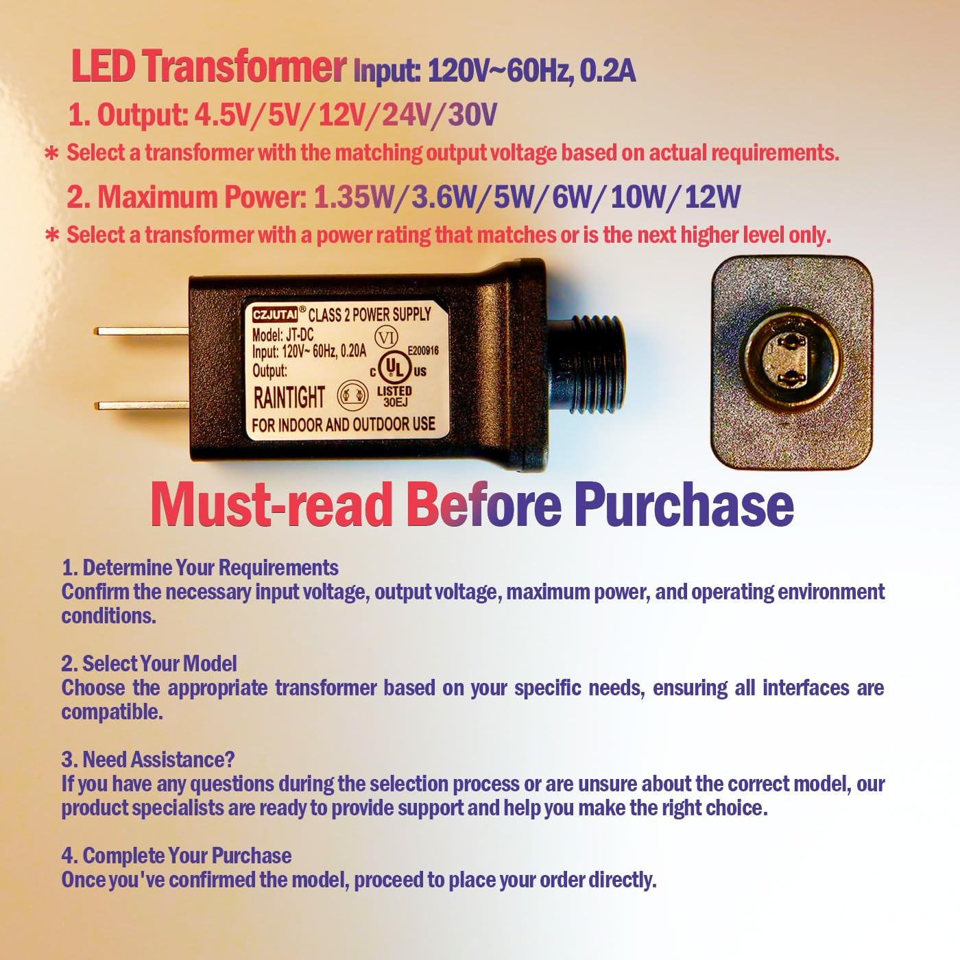 JT-DC240V0250-C 24V LED Power Adapter(Input: 120V AC, 0.20A | Output: Black