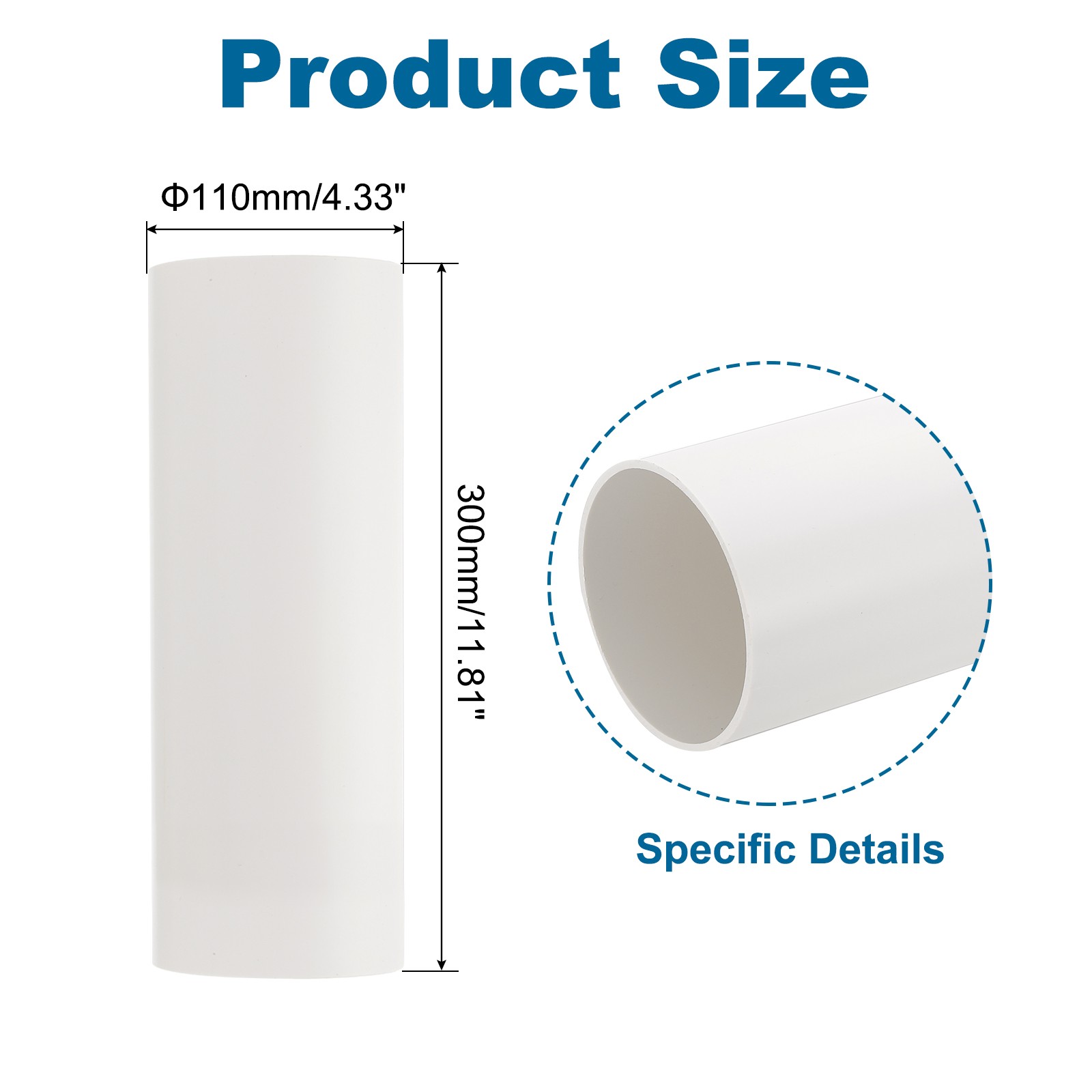 110mm/4.3″ Round Ventilation Duct, 12″ Long Rigid Ducting Pipe Connector