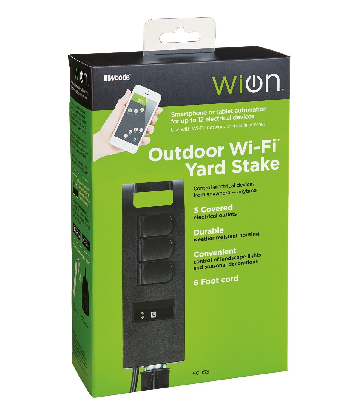 WiOn 50053 Outdoor Wi-Fi Plug-In Yard Stake With Smartphone Or Tablet Automat…