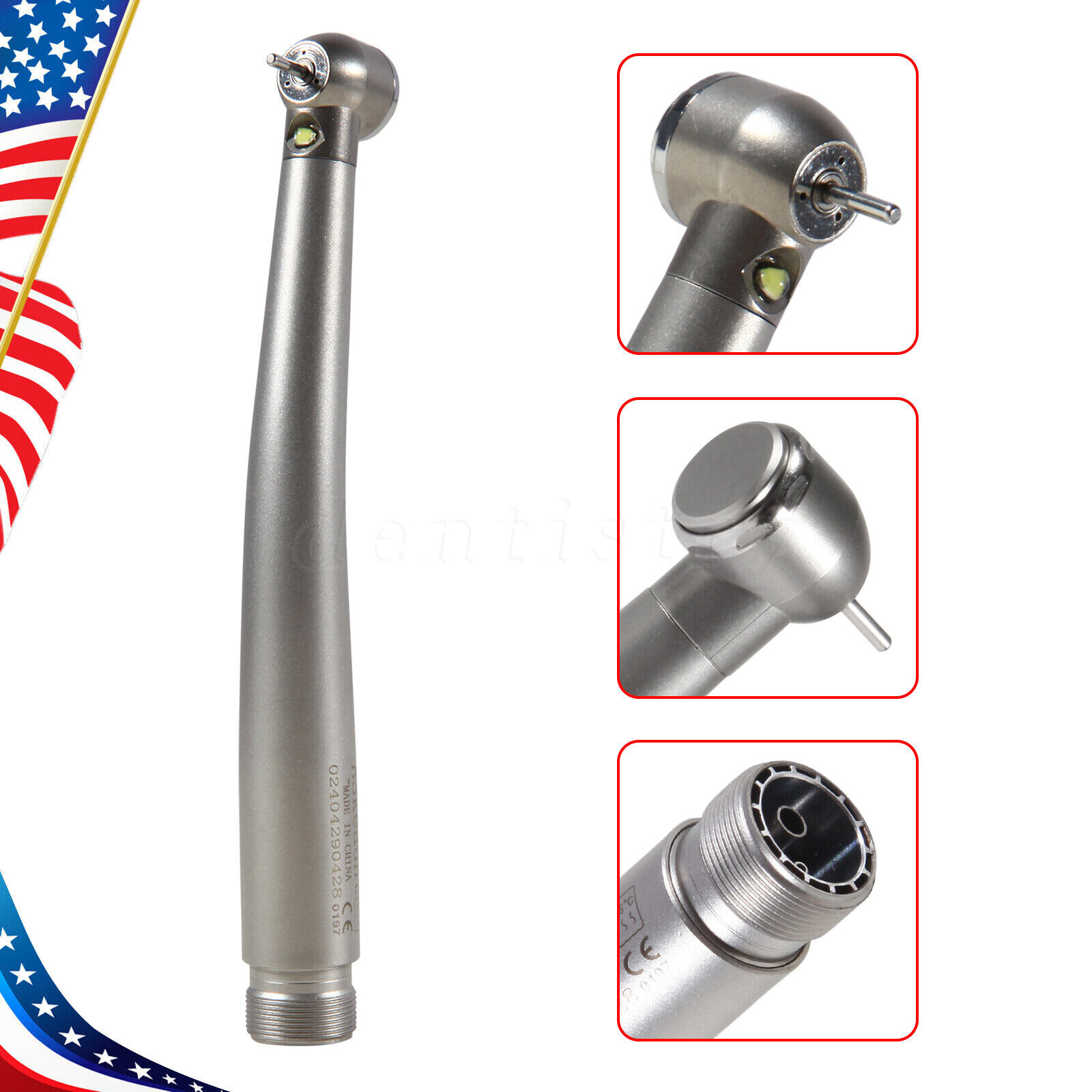 Dental Integrate LED E-generator High Speed Handpiece Stainless Body Push 2 Hole