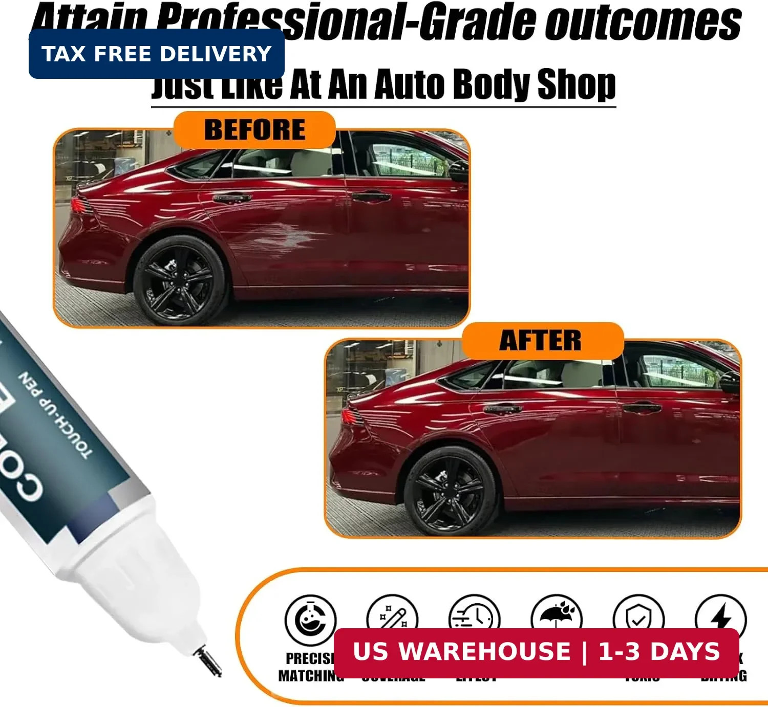 Radiant Red Metallic(R-569M) Touch Up Paint Compatible with Honda, Car Paint Pen