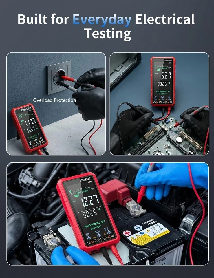 Digital Multimeter Tester Auto-Ranging TRMS 6000 Counts Voltmeter Smart Recharge