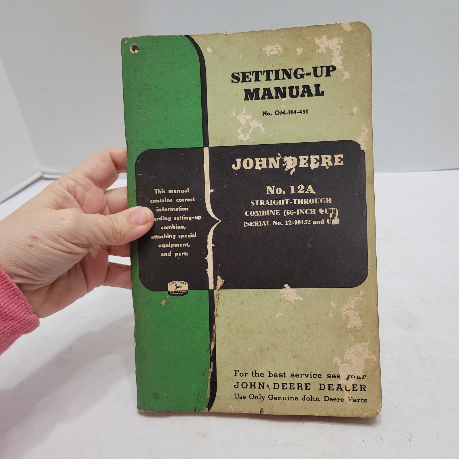 John Deere No 12-A Straight Through Combine 66″ Cut Setting up Manual OM-H4-451