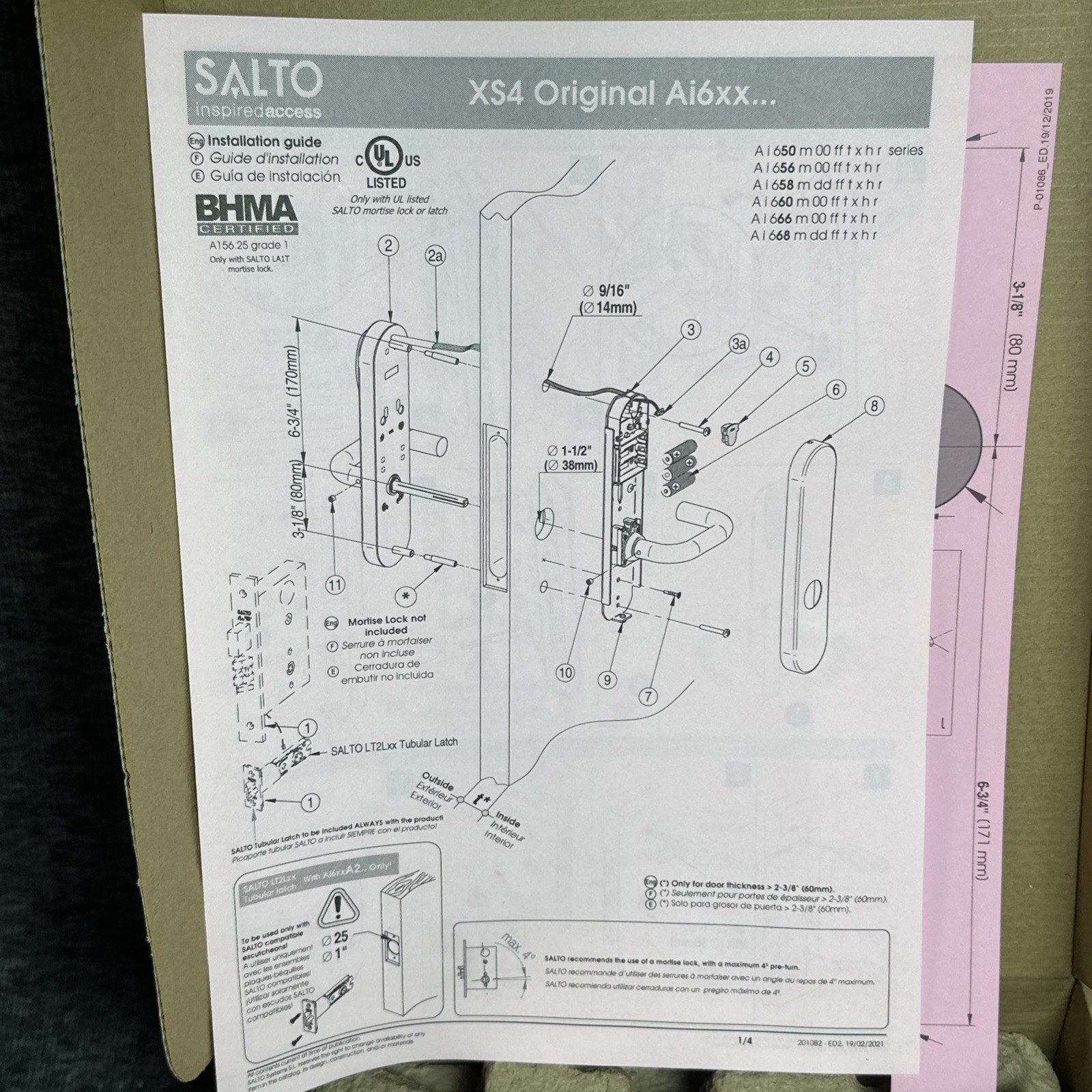 Salto XS4 KEYPAD Dorm Lock with Key Override Ai6xx W0BK AP668A62IM38YK NEW OPEN