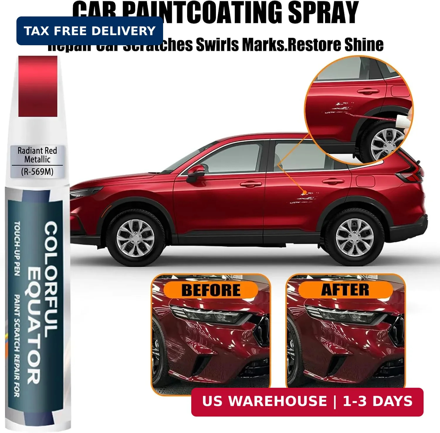 Radiant Red Metallic(R-569M) Touch Up Paint Compatible with Honda, Car Paint Pen