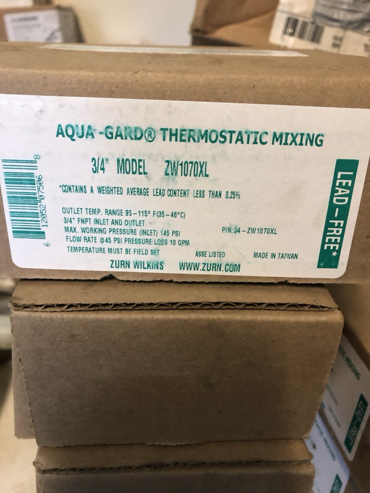 Zurn Wilkins 3/4 in ZW1070XL Aqua-Gard Thermostatic Mixing Valve Lead Free *New