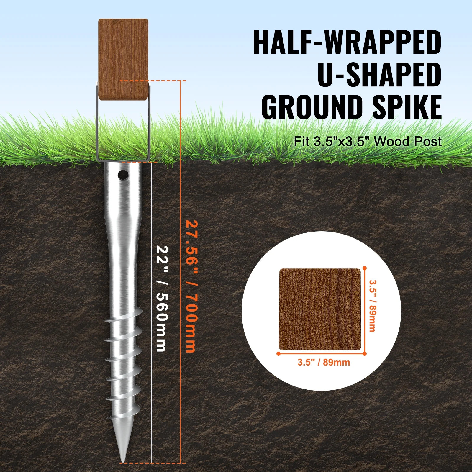 1 Pack 3.94 x 2.76 x 27.56 in No Dig Ground Anchor DIY Screw in Post Stake
