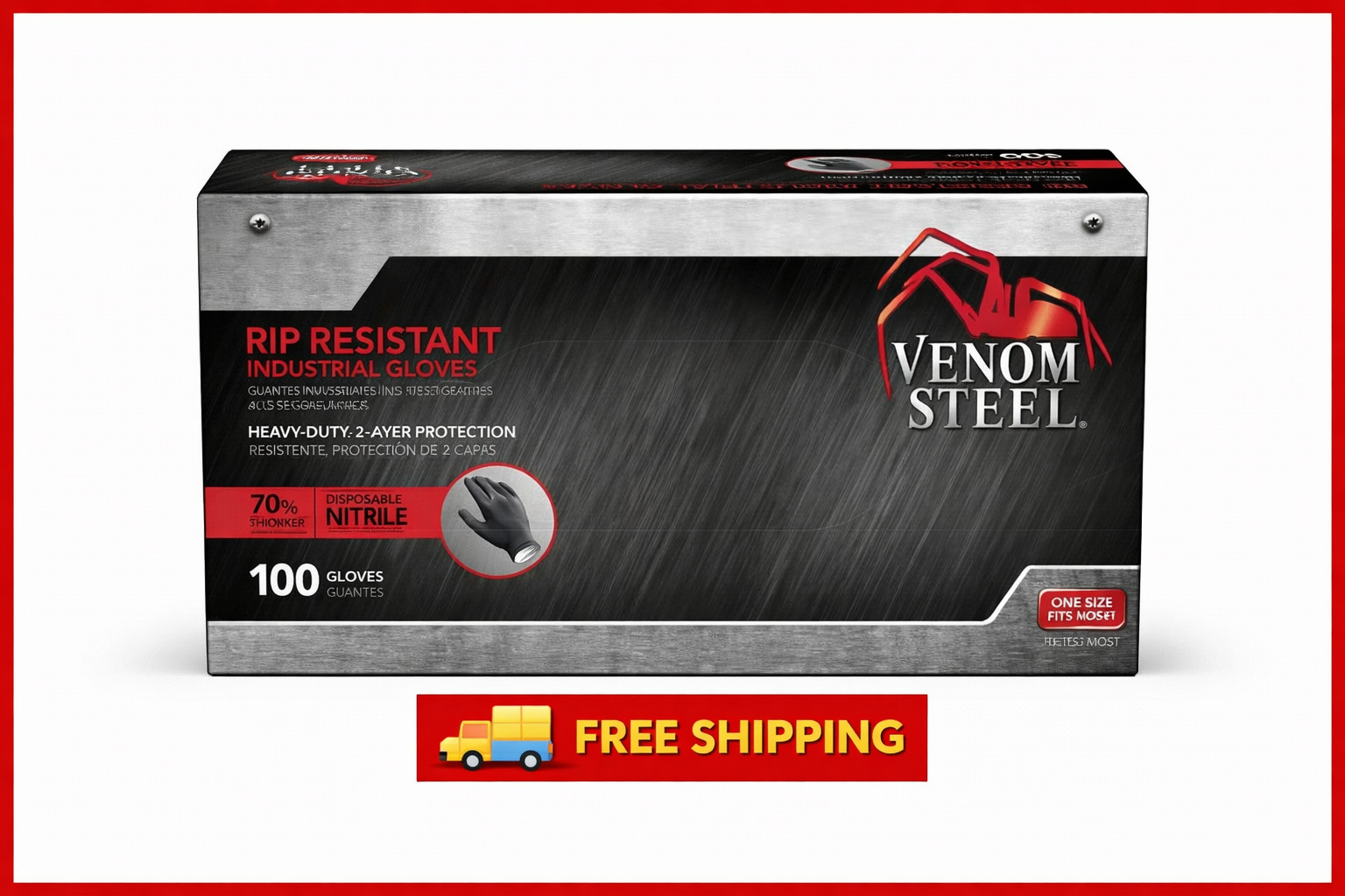 VENOM STEEL Nitrile Gloves Rip Resistant Size Fits Most 100CT! FREE SHIPPING!!!