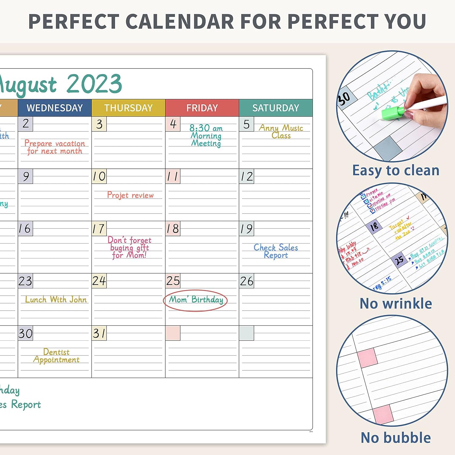 Large Dry Erase Calendar for Wall – Undated Dry Erase Calendar, Erasable Laminat