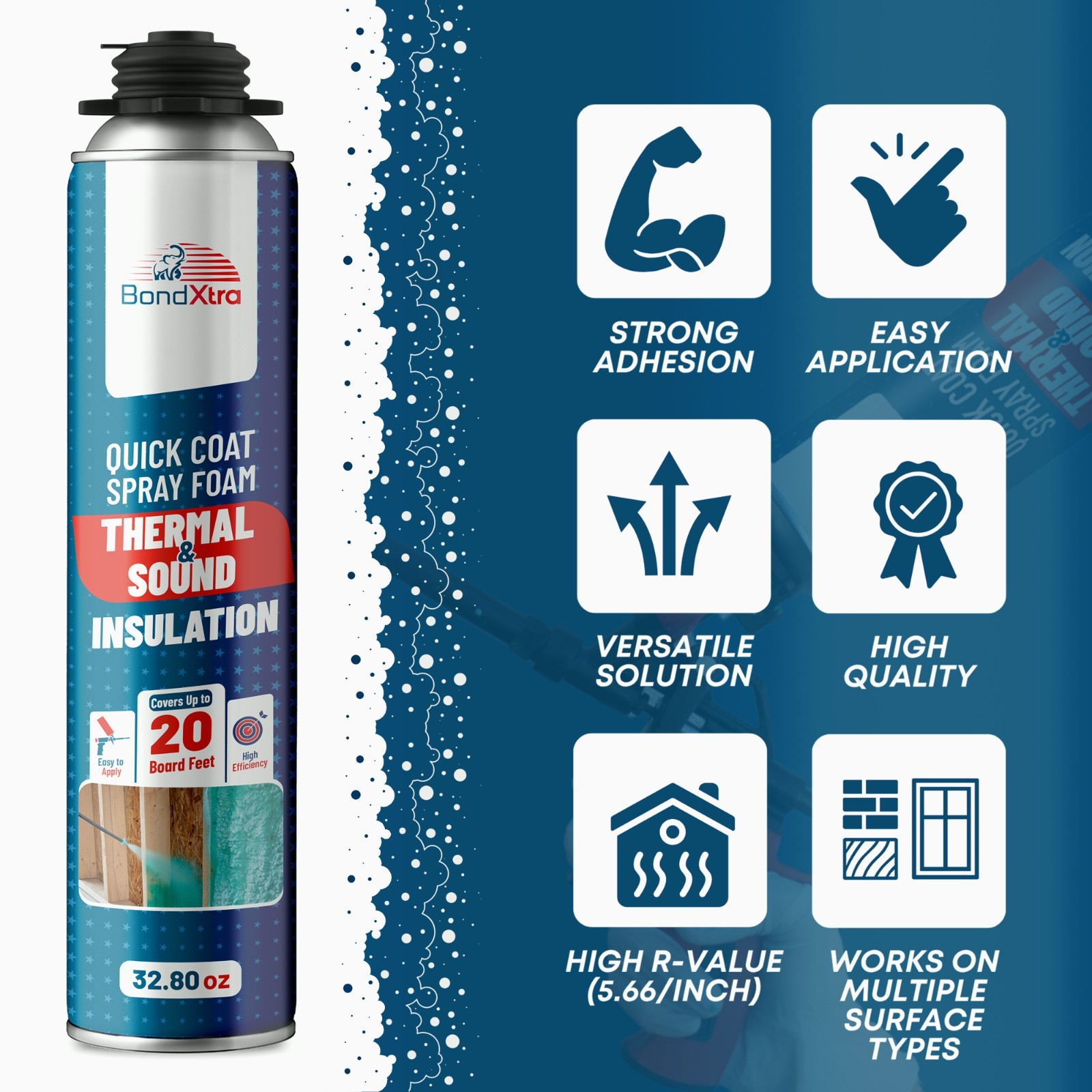 BondXtra Spray Foam Insulation Kit (24 x 32.80 oz/930 gr 480 Brd ft) Self Expan