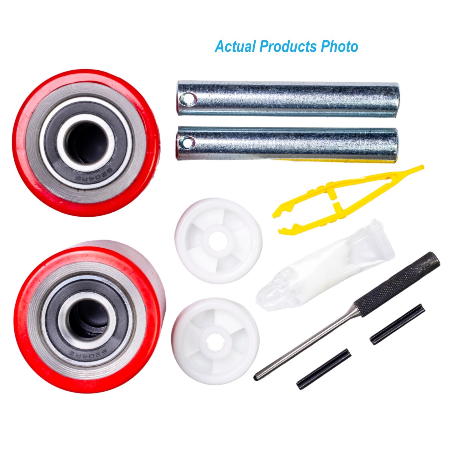 Pallet Jack/Truck Load Wheels Full Set with Axles and Rollers 3″ x 3.75″ Red