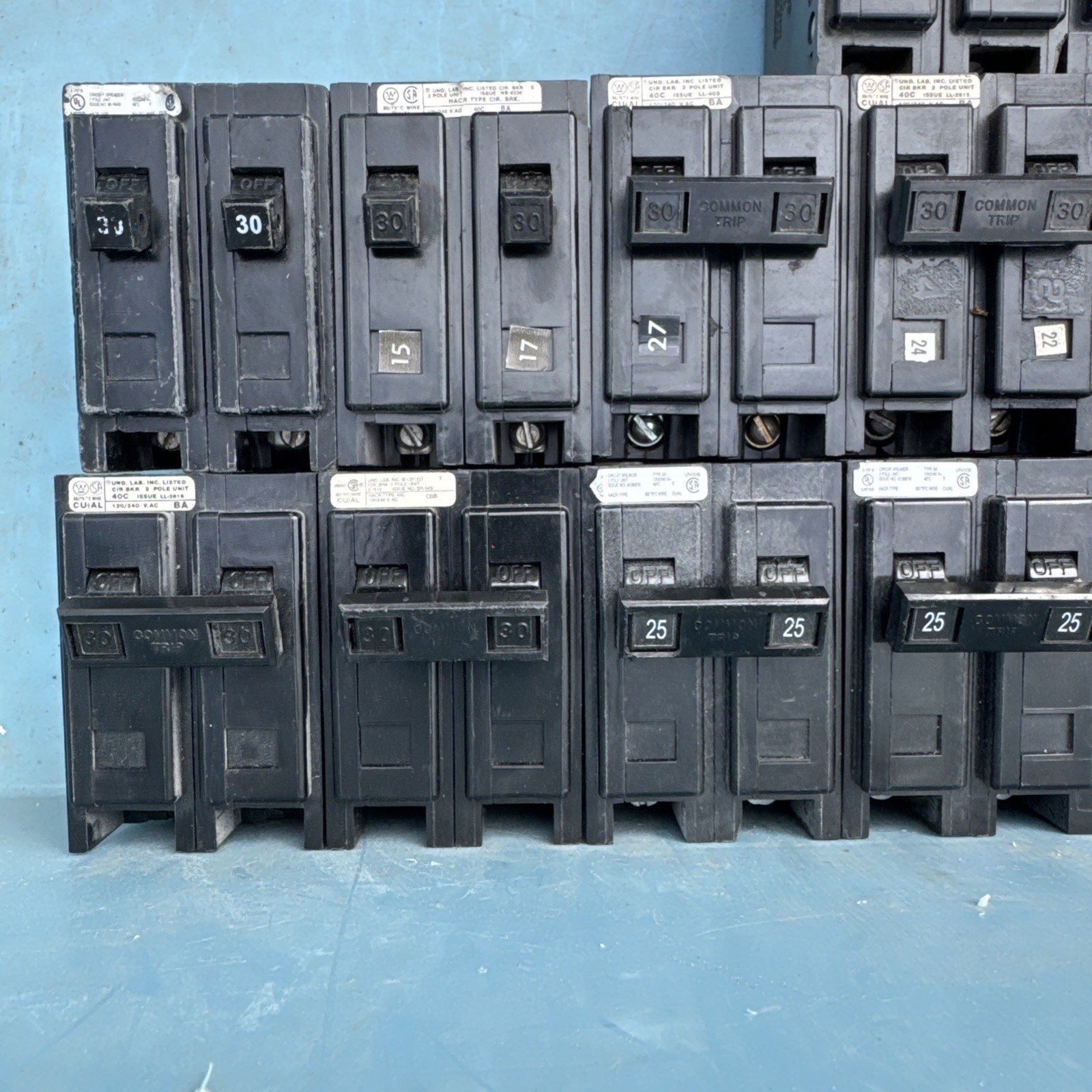 Lot of 27 Eaton Westinghouse Cutler Hammer 2P Circuit Breaker 15A 25A 30A 40A 50