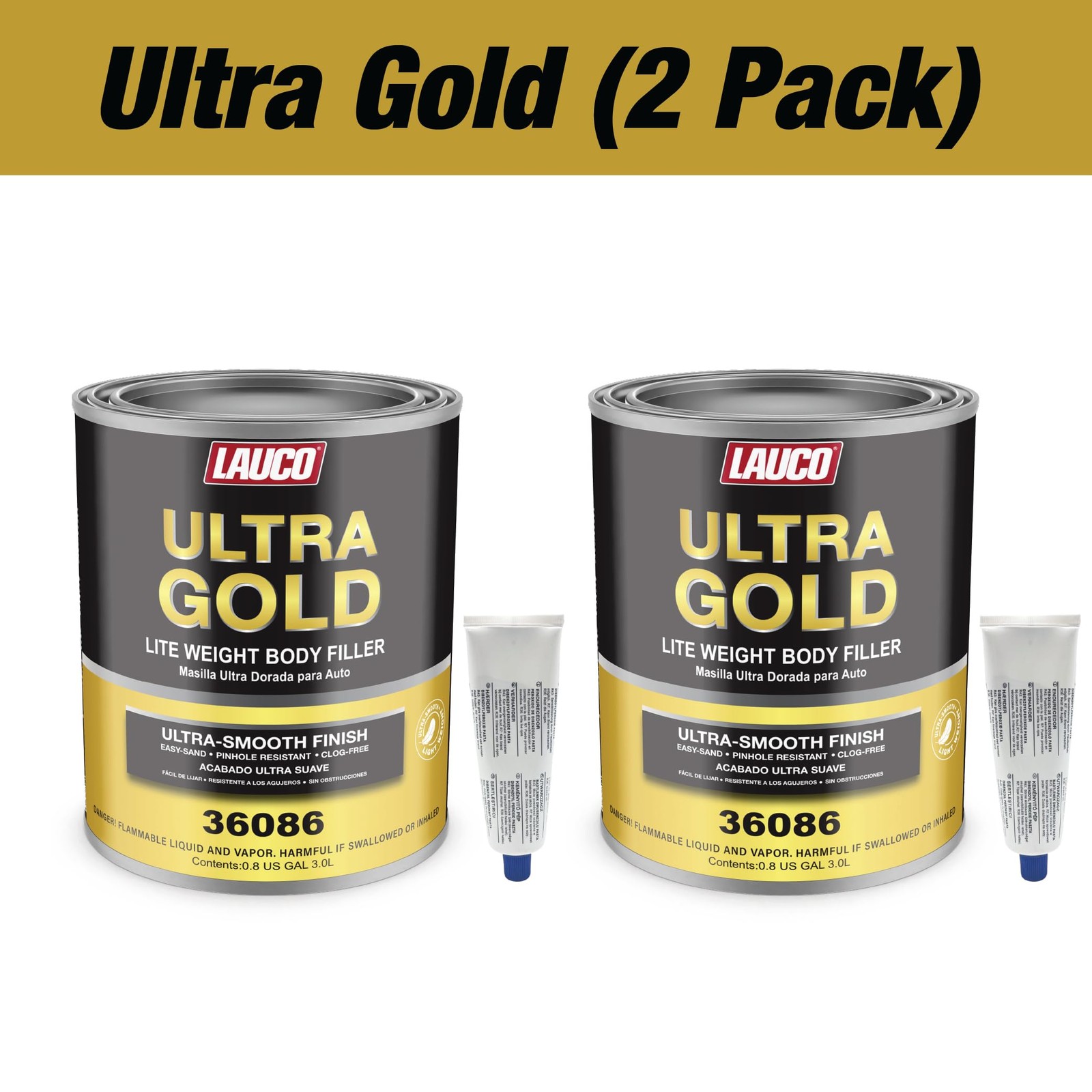 LAUCO Ultra Gold Premium Lightweight Body Filler, Bridges Holes, Water