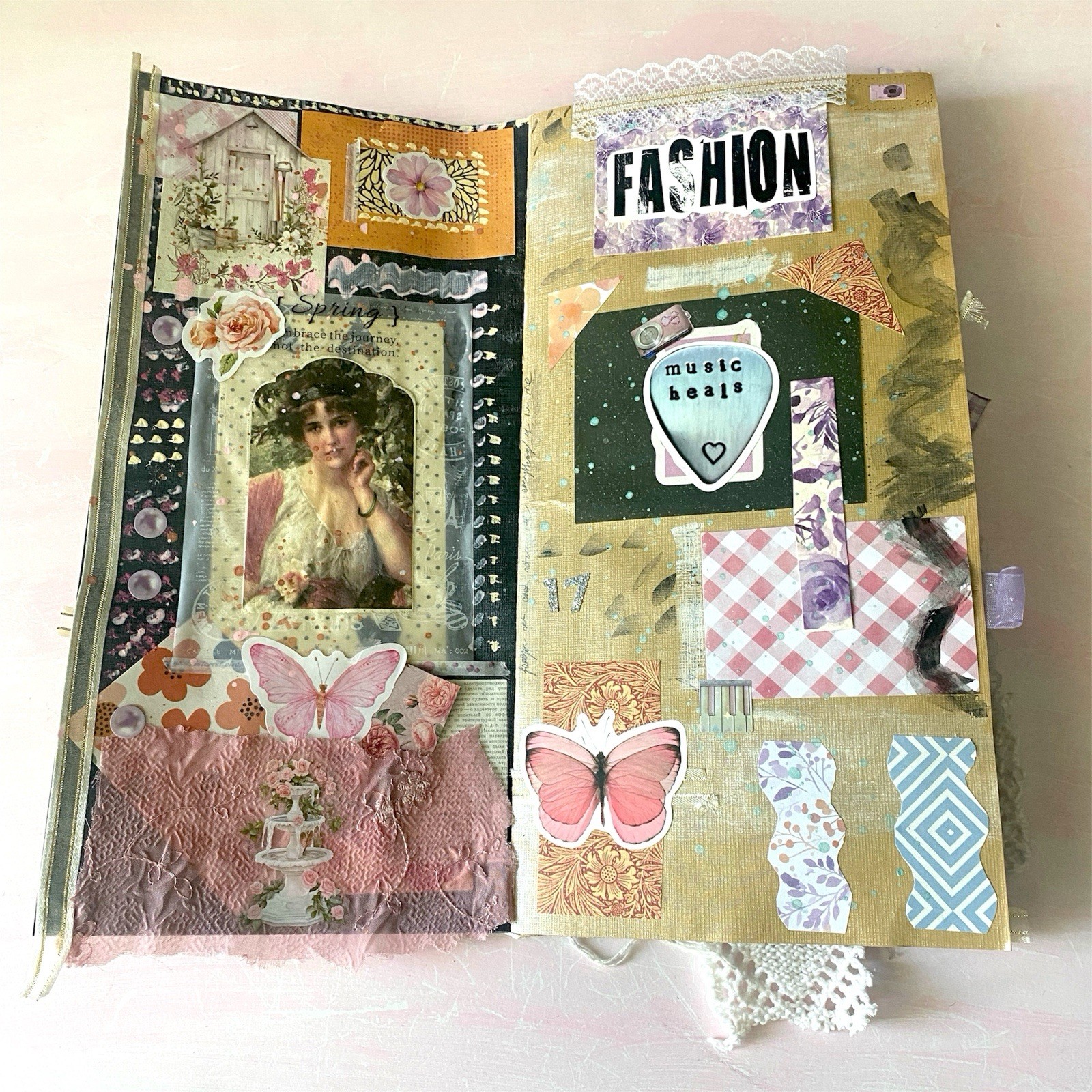 Handmade Art Junk Journal Mixed Media Collage Book Abstract Cardstock 12×6”