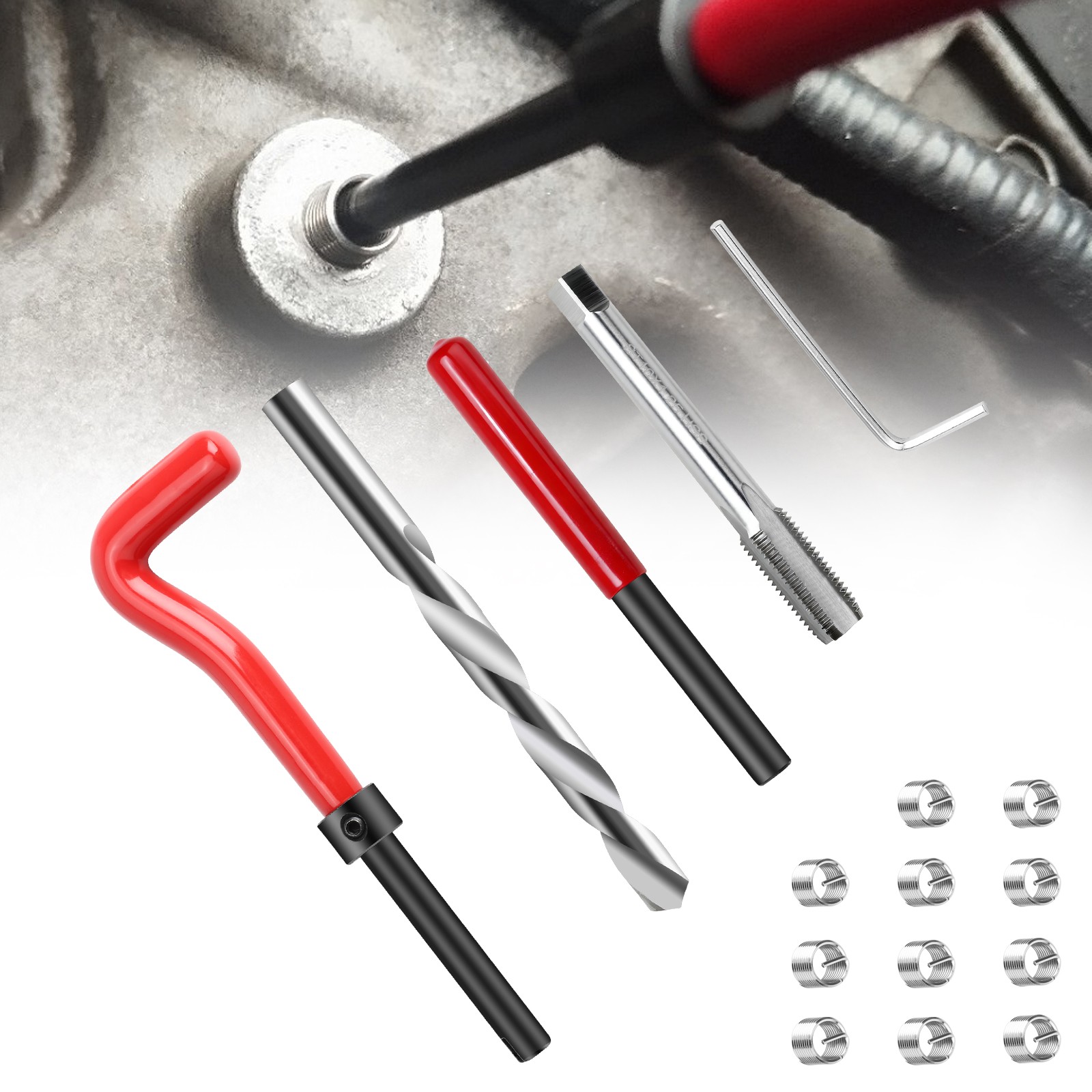 15pcs Universal M10x1.25mm Thread Repair Kit HSS Drill Tap Wire Insert Tool Set