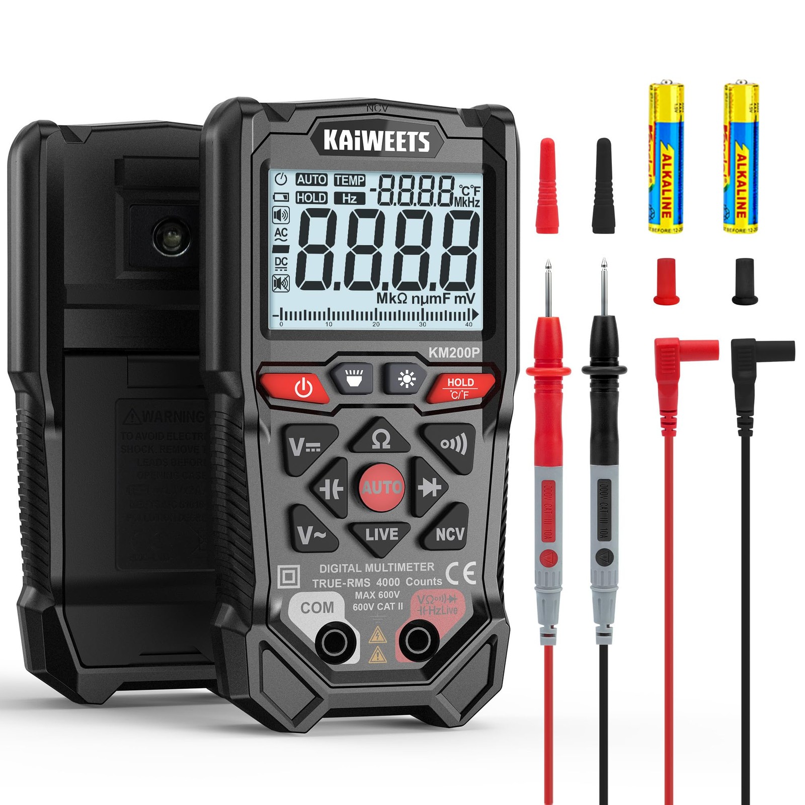 KAIWEETS KM200P Digital Multimeter, All Button 450 cubic centimeters, Black
