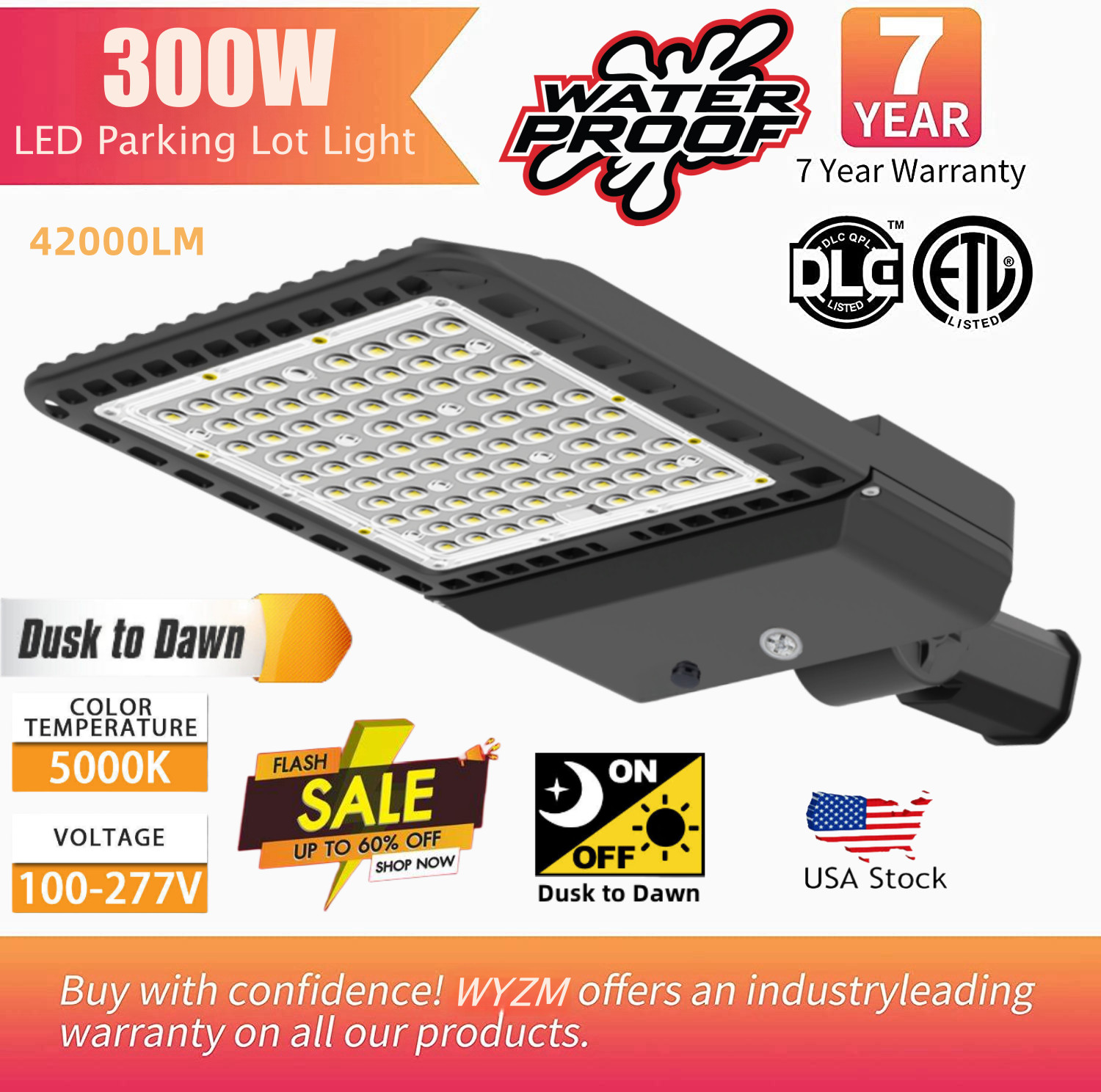 LED Parking Lot Light Outdoor Street Pole Fixture Dusk to Dawn Commercial (300W)