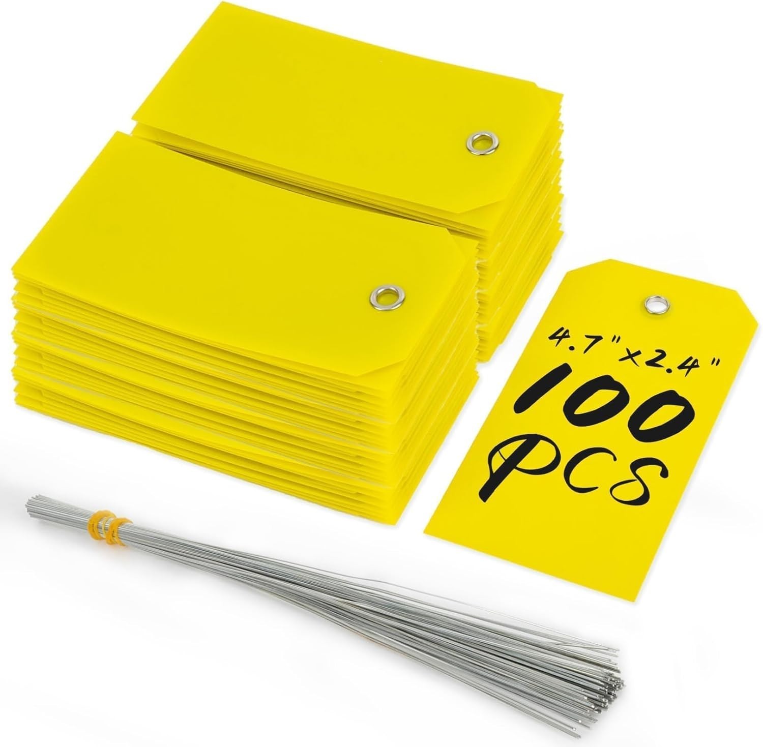 Plastic Shipping Tags With Wires Waterproof Write On Labels Yellow 4.75″ 100 PCS